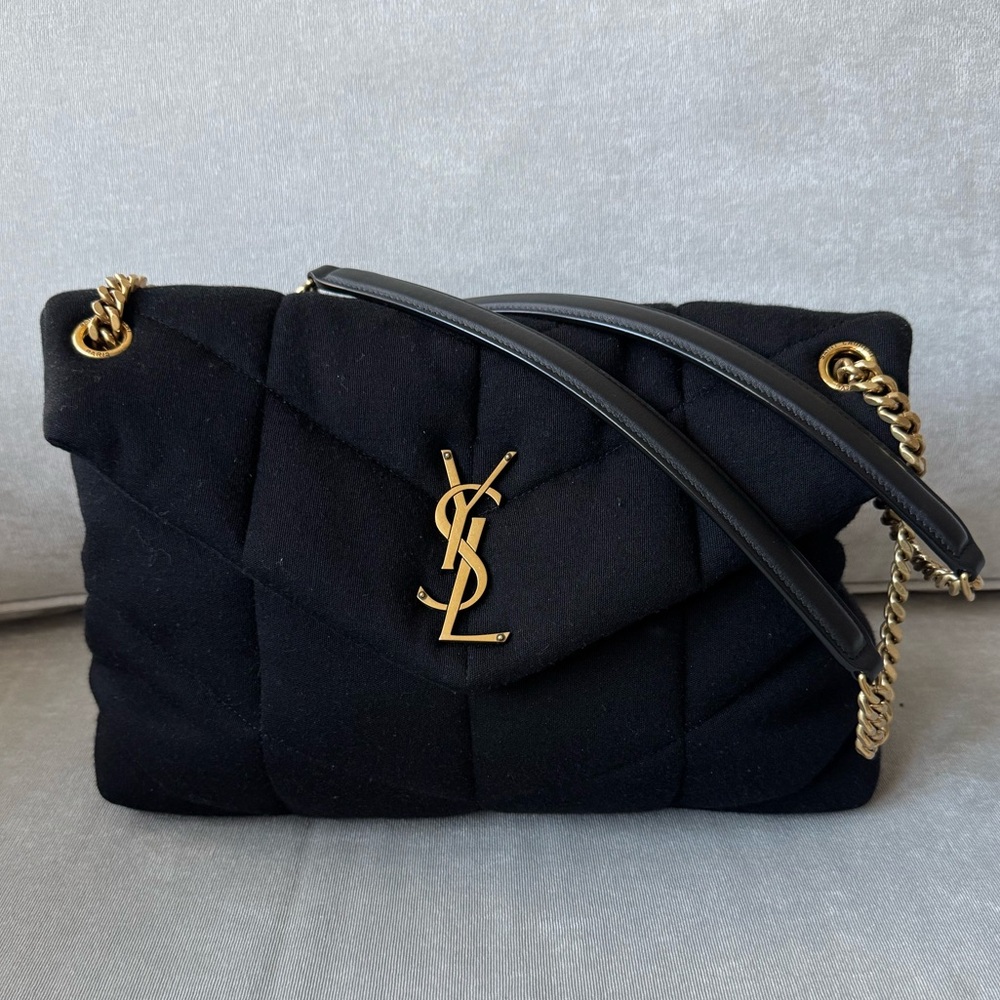 YSL Quilted Wool Jersey LouLou Puffer Medium Black - Picture 1 of 9